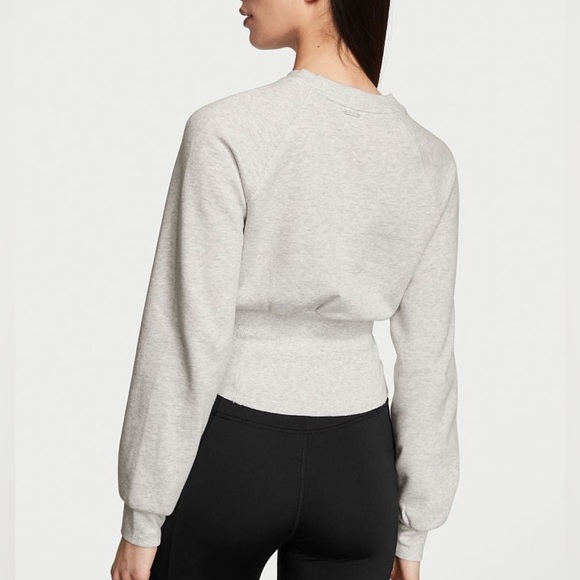 VS Snow Heather Grey Cotton Fleece Corset Crewneck Sweatshirt - Picture 2 of 12